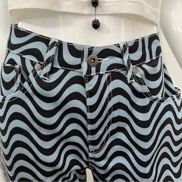 NWOT The Ragged Priest Blue/Black Wave High Waist Straight Leg Jeans --‎ … - Picture 6 of 10